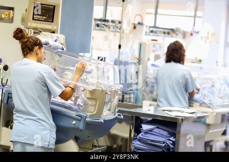 Neugeborene, Neugeborene Intensivstation, Donostia Hospital, San Sebastian, Donostia, Gipuzkoa, Baskenland, Spanien. Stockfoto