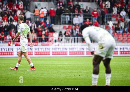 Antwerpen, Belgien. Oktober 2024. Cercle's Christiaan Ravych sieht enttäuscht aus, nachdem er am Sonntag, den 6. Oktober 2024 in Antwerpen, am 10. Tag der Saison 2024-2025 der ersten Liga der „Jupiler Pro League“ der belgischen Meisterschaft ein Fußballspiel zwischen Royal Antwerp FC und Cercle Brugge verloren hatte. BELGA FOTO TOM GOYVAERTS Credit: Belga Nachrichtenagentur/Alamy Live News Stockfoto