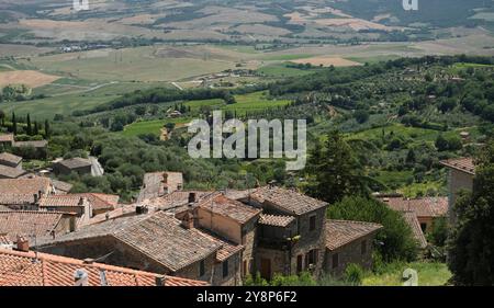 Blick von der Festung Rocca di Montalcino, Montalcino, Toskana, Italien. Stockfoto