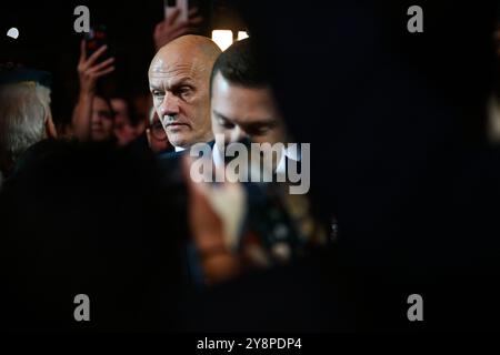 Nizza, Frankreich. Oktober 2024. Der Präsident der rechtsextremen französischen Rassemblement National (National Rally) RN-Partei und leitender Abgeordneter Jordan Bardella hält eine Rede während eines Treffens in Nizza, Südfrankreich, am 6. Oktober 2024. Foto: Laurent Coust/ABACAPRESS. COM Credit: Abaca Press/Alamy Live News Stockfoto