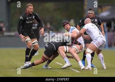 London, Großbritannien. Oktober 2024. *** Während des Gallagher Premiership Rugby-Spiels zwischen Saracens und Exeter Chiefs im StoneX Stadium in London, England am 6. Oktober 2024. Foto von Phil Hutchinson. Nur redaktionelle Verwendung, Lizenz für kommerzielle Nutzung erforderlich. Keine Verwendung bei Wetten, Spielen oder Publikationen eines einzelnen Clubs/einer Liga/eines Spielers. Quelle: UK Sports Pics Ltd/Alamy Live News Stockfoto