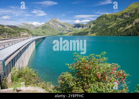 Sperrfeuer de Roselend - Reservoir - in der Nähe von Beaufort in Savoie, Rhône-Alpes, Frankreich Stockfoto