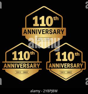 Logotype für 110-jähriges Jubiläum. Logo-Kollektion zum 110. Geburtstag. Set aus Designvorlage zum Jubiläum. Vektor und Illustration. Stock Vektor