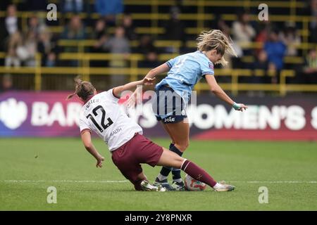 Manchester, Großbritannien. Oktober 2024. Manchester City Frauen gegen West Ham Utd Frauen. Damen Super League. 6. Oktober 2024 Joie Stadium Manchester MANCHESTER ENGLAND - 6. Oktober 2024 im Joie Stadium in Manchester England beim Women's Super League Spiel zwischen Manchester City und Everton. Quelle: ALAN EDWARDS/Alamy Live News Stockfoto