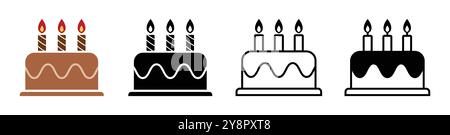 Symbol für Geburtstagskuchen. Geburtstagskuchen-Vektor-Symbol Set isolierte Vektor-Illustration auf einem weißen Hintergrund. Festlicher Kuchen mit Kerzen. Tortensymbole. Stock Vektor