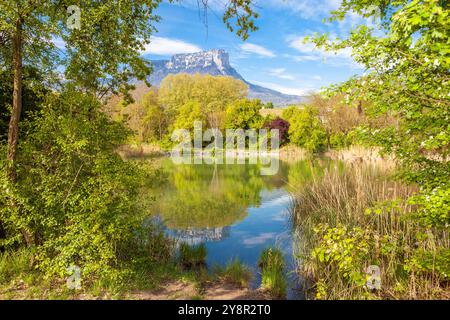 Lac de Saint André in der Nähe des Dorfes Les Marches, Savoie, Rhône-Alpes, Frankreich Stockfoto