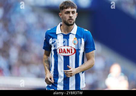 Barcelona, Spanien. Oktober 2024. Jofre Carreras (Espanyol) Fußball/Fußball : spanisches Spiel "LaLiga EA Sports" zwischen RCD Espanyol de Barcelona 2-1 RCD Mallorca im Stage Front Stadium in Barcelona, Spanien. Quelle: Mutsu Kawamori/AFLO/Alamy Live News Stockfoto