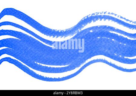 Eine blaue Farbe mit einem Malerpinsel auf weißem Papier Stockfoto