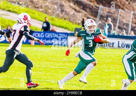 Schwaebisch Hall Deutschland. 06. Oktober 2024 Deutsche Fußball-Liga, Damenbundesliga, Ladies Bowl, Stuttgart Scorpion Schwestern - Schwäbisch Hall Einhörner in der Optima in der Schwäbisch Hall Deutschland am 06.Okt. 2024, Schwaebisch Hall Einhörner Frauen / Isabella Pelonzi # 3. Stockfoto