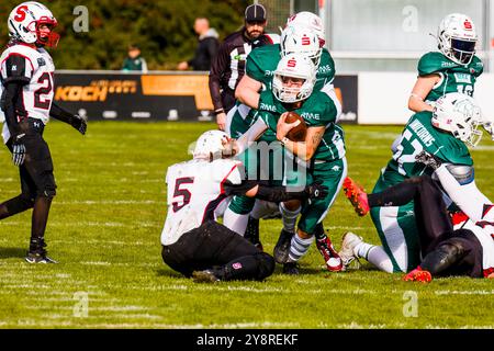 Schwaebisch Hall Deutschland. 06. Oktober 2024 Deutsche Fußball-Liga, Damenbundesliga, Ladies Bowl, Stuttgart Scorpion Schwestern - Schwäbisch Hall Einhörner in der Optima in der Schwäbisch Hall Deutschland am 06.Okt. 2024, Schwaebisch Hall Einhörner Frauen/ Vanessa Reinhard # 17 Stockfoto