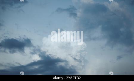 Zeitraffer von wunderschönen üppigen Wolken. Nukleare Explosion. Eine Wolke in Form eines Pilzes. Eine erstaunliche natürliche Bildung von großen Kumuluswolken, die ap Stockfoto