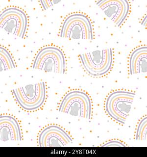 Nahtloses Halloween-Regenbogenmuster, einfache handgezeichnete Wiederholungsillustration in trendigen Pastellfarben, minimalistisches Konzept perfekt für Textil, Festdekor, Karten, Geschenkpapier, Papierkunst Stock Vektor