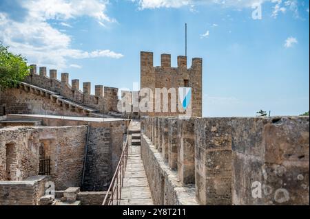 Castell de Capdepera, Mallorca oben auf der Burgmauer, horizontale Aufnahme, mallorca Stockfoto