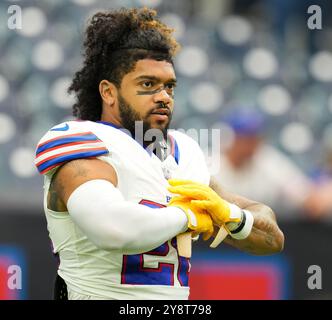 Houston, Tx, USA. Oktober 2024. Bills Running Back Ty Johnson (26) auf dem Spielfeld während des Vorspiels vor dem Start eines NFL-Spiels zwischen den Houston Texans und den Buffalo Bills am 6. Oktober 2024 in Houston. (Kreditbild: © Scott Coleman/ZUMA Press Wire) NUR REDAKTIONELLE VERWENDUNG! Nicht für kommerzielle ZWECKE! Stockfoto