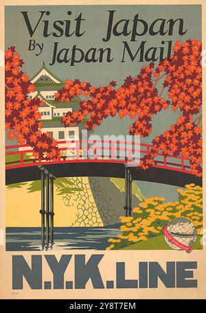 Reise nach Japan per Japan Mail. Vintage NYK Line Travel Poster. Ca. 1930er Jahre Stockfoto