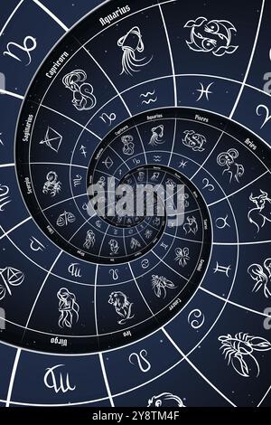 Astrologischer Hintergrund mit Tierkreiszeichen und Symbol, blau Stockfoto