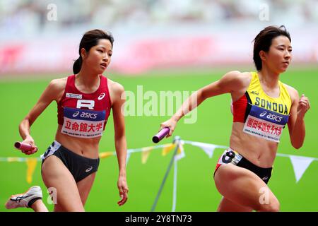 Tokio, Japan. Oktober 2024. (L-R) Miku Takino, Hinata Tochio Athletics : das 108. Leichtathletik-Nationalen Meisterschaften der Frauen im 4x400 m Staffelfinale im Nationalstadion in Tokio, Japan. Quelle: Naoki Nishimura/AFLO SPORT/Alamy Live News Stockfoto