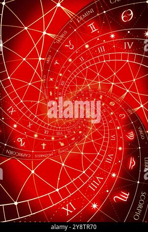 Zodiac markiert Horoskop Hintergrund. Konzept für Fantasy und Mystery, rot Stockfoto