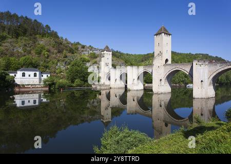 Valentre Bridge in Cahors, Lot Department, Occitanie, Frankreich, Europa Stockfoto