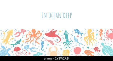 Farbenfrohe Marine Fauna und Flora Set Stock Vektor