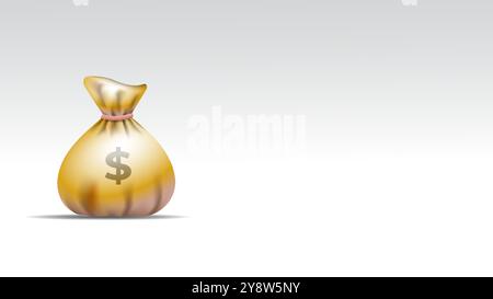 Eine 3D-Illustration eines goldenen Geldbeutels mit einem Dollarzeichen, isoliert auf weißem Hintergrund mit leerem Platz für Text, symbolisiert Wohlstand und Sparsamkeit Stock Vektor