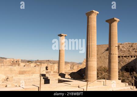 Tempel der Athene Lindia auf der Akropolis von Lindos Stockfoto