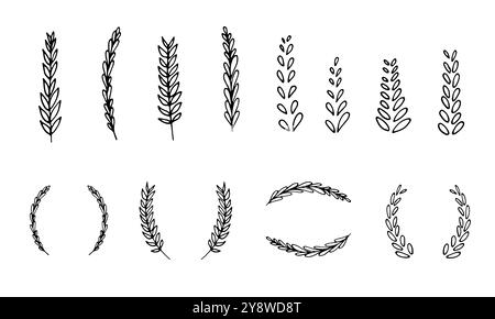 Weizenkränze, Getreidespitzen und Roggenohren Stock Vektor