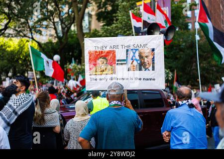 Chicago, USA. Oktober 2024. Gruppen, die sowohl Palästina als auch Israel unterstützen, trafen sich einzeln in Anerkennung des Jahres seit dem 7. Oktober des Hamas-Angriffs auf Israel, bei dem über 1.000 Israelis getötet wurden, die zum Krieg im Gazastreifen führten Credit: David Jank/JankPhoto/Alamy Live News. Stockfoto