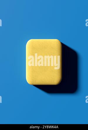Rechteckiges Bad oder Waschschwamm auf blauem Hintergrund. 3D-Rendering. Stockfoto