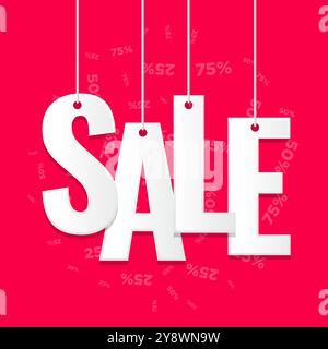 Briefe Verkauf hängend mit Seilen, Verkauf hängende Wort Aufkleber Vektor hängende Verkaufsetiketten mit rotem Hintergrund für Marketing-Förderung, Einzelhandel, online Stock Vektor