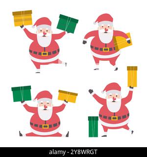 Santa Claus Cartoon Charaktere . Flache Ausführung. Satz 1 von 5 . Vektor . Stock Vektor