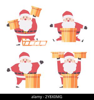 Santa Claus Cartoon Charaktere . Flache Ausführung. Satz 3 von 5 . Vektor . Stock Vektor