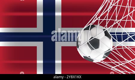 Fußball Fußball im Goal Net isoliert auf Norwegen Schattierte Flagge, Sportzubehör Ausrüstung zum Spielen, Meisterschaft Stock Vektor