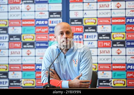 Zagreb, Kroatien. Oktober 2024. Der Sprecher des kroatischen Fußballverbandes Tomislav Pacak sprach auf einer Pressekonferenz in Zagreb, Kroatien, am 7. Oktober 2024. Foto: Luka Stanzl/PIXSELL Credit: Pixsell/Alamy Live News Stockfoto