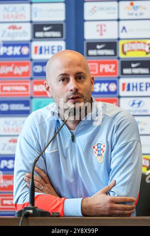 Zagreb, Kroatien. Oktober 2024. Der Sprecher des kroatischen Fußballverbandes Tomislav Pacak sprach auf einer Pressekonferenz in Zagreb, Kroatien, am 7. Oktober 2024. Foto: Luka Stanzl/PIXSELL Credit: Pixsell/Alamy Live News Stockfoto