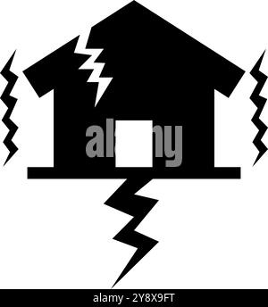 Silhouette des Hauses mit starkem Erdbeben und Schaden. Editierbarer Vektor. Stock Vektor