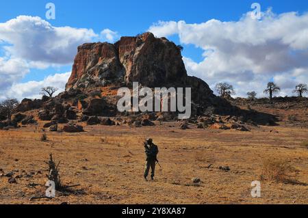 Mapungubwe Hill ist eine der bekanntesten frühesten Zivilisationen im südlichen Afrika und ein beliebtes Reiseziel für Forscher und Touristen Stockfoto