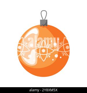 Goldene Weihnachtsbaumkugel mit komplizierten weißen Mustern im Cartoon-Stil. Perfekt für Urlaubsdekor, festliches Design, Grußkarte oder saisonale Dekoration Stock Vektor