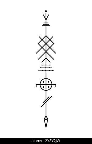 Odin Speer, Symbol des heiligen keltischen Pfeils. Gungnir Nordischer Gott Odin, Wikingerzeichen heidnisch. Magische Mythologie Vektor-schwarzes Tattoo isoliert auf weiß Stock Vektor