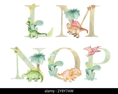 Vektor Aquarell Dinosaurier Buchstaben für Einladungskarte, Kinderzimmer Poster und andere. Stock Vektor