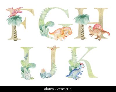 Vektor Aquarell Dinosaurier Buchstaben für Einladungskarte, Kinderzimmer Poster und andere. Stock Vektor