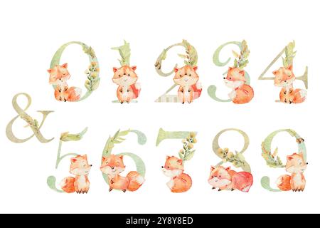 Aquarelltiere Vektornummern für Einladungskarte, Kinderzimmer-Poster und andere. Stock Vektor