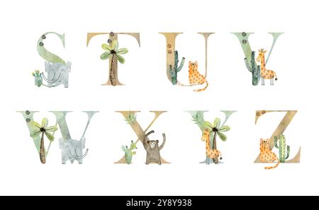 Aquarelltiere Buchstaben. Stock Vektor
