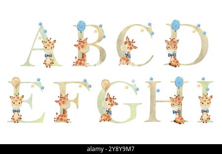 Aquarelltiere Buchstaben. Stock Vektor