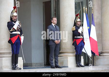 Paris, Frankreich, am 7. oktober 2024, der französische Präsident Emmanuel Macron, Credit Francois Loock/Alamy Live News Stockfoto