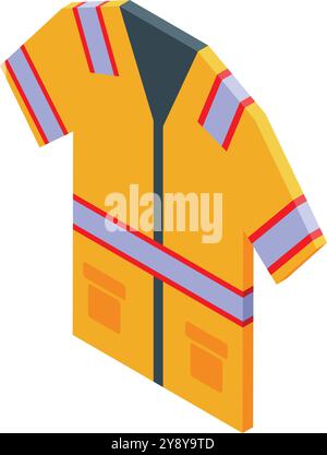 Gelbe Sichtschutzjacke mit reflektierenden Streifen für Sicherheit und gute Sichtbarkeit bei schlechten Lichtverhältnissen Stock Vektor