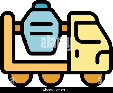 Einfaches farbenfrohes Symbol eines Betonmischer-Lkws, der Baumaterialien liefert Stock Vektor