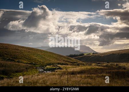 Ein herbstliches HDR-Bild von Ingleborough von der Blea Moor Road, einem der drei Gipfel des Yorkshire Dales National Park, England. Oktober 2024 Stockfoto