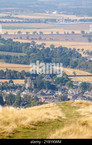 Newtyle Village und Angus ländliche Landschaft von Kinpurney Hill, Angus, Schottland Stockfoto