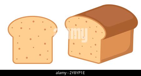 Diese lebendige und farbenfrohe Illustration zeigt sowohl ein köstliches Stück Brot als auch einen ganzen Brotlaib Stock Vektor